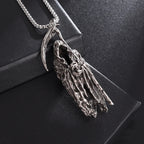 Retro Cloaked Grim Reaper with Sickle Pendant Necklace For Men Hip Hop Punk Silver Color Stainless Steel Neck Chain