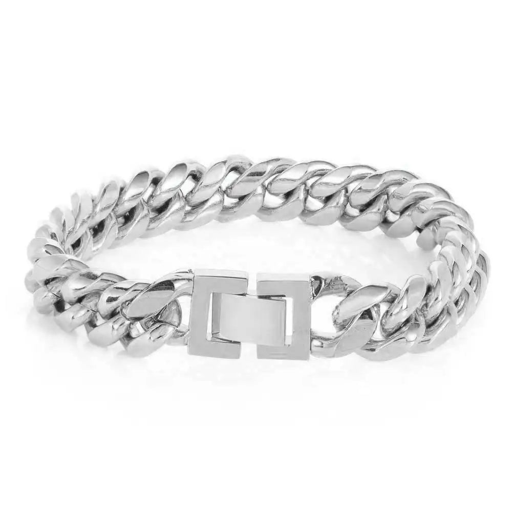 6-16mm Gold Color 316L Stainless Steel Curb Cuban Link Chain Bracelet Bangle Jewelry 7-9inch for Men Women