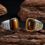 1pc Men's Vintage 316L Stainless Steel Ring with Natural Tiger's Eye Stone Intricate Detailing, Durable Unisex Jewelr