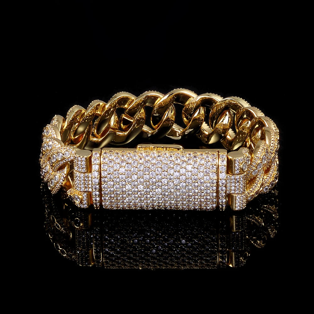 Iced Out Cuban Bracelet Stainless Steel 18MM 3-Row