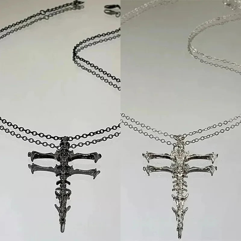 Skull Cross Silver Pendant Necklace