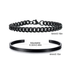 Men's 2pcs Set Simple Fashion Cuban Snake Link Chain Bracelet Stainless Steel Open Cuff Bangle Punk Hip Hop Jewelry Set