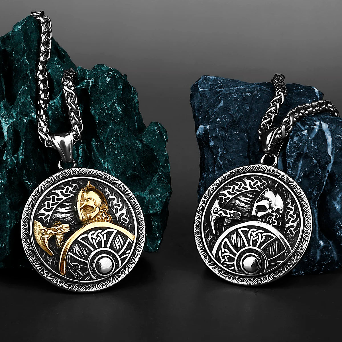 Nordic Viking Odin Warrior Axe Shield Retro Pop Pendant Necklace Stainless Steel Amulet Necklace Men's Gift Jewelry Wholesale