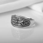 Wave Pattern Cross Ring — Stainless Steel