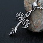 Flame Cross Pendant Necklace — Stainless Steel