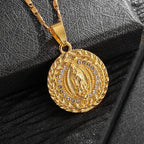 Virgin Mary Medal Iced Pendant Necklace