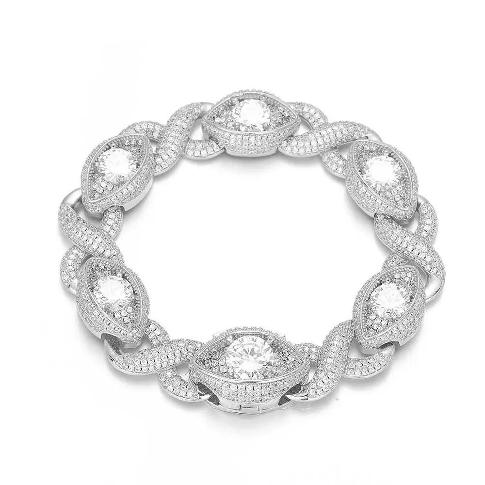 Hip Hop Jewelry 15MM Gold Filled Diamond Infinity Link Bracelet Necklace Set Iced Out CZ Eyes Infinity Cuban Necklace