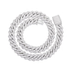 Wide 14mm Rhombus Double Row Cuban Necklace designed for men, delicate artificial diamonds mounted on PT950 Platinum chain