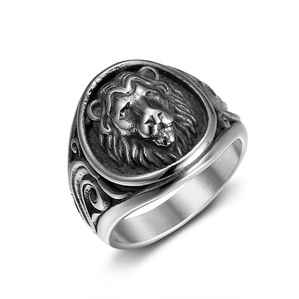 Hip Hop Gold Color Lion Head Ring Stainless Steel Big Large Animal Lion Finger Rings For Men Boys Punk Rapper Jewelry