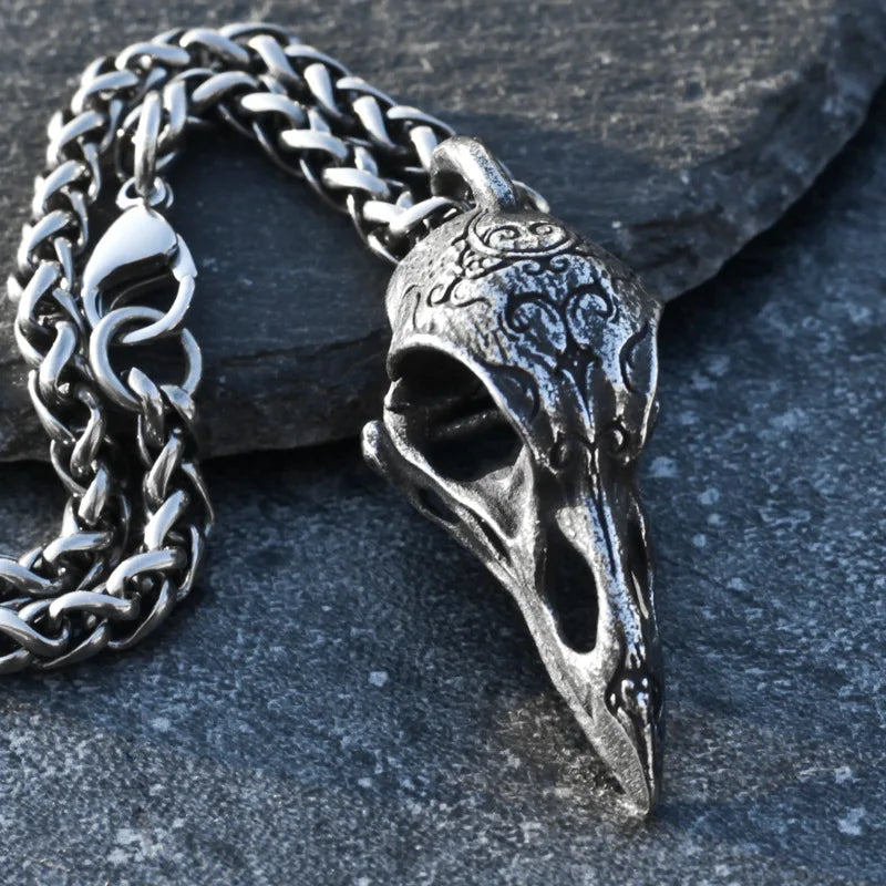 Gothic Raven Skull Pendant Norse Mythology Odin Huginn and Muninn Necklace Pendant Men's Biker Punk Jewelry