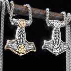 Vintage Thor's Hammer Raven Necklace Stainless Steel Jewelry Animal Nordic Viking Rune Jewelry Pendant Celtic Knot Gift