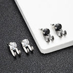 Double Claw Hook Stud Earrings with CZ Crystal for Men & Women