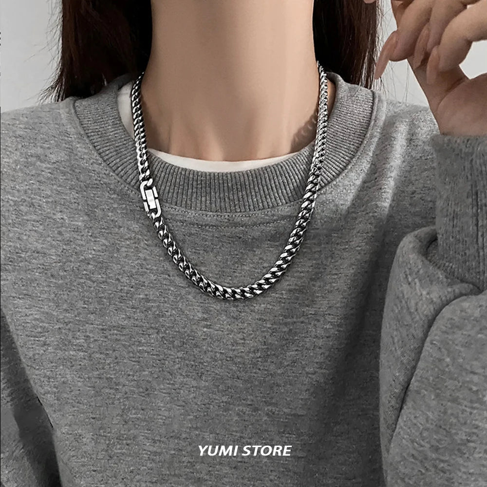 Hip Hop Buckle Cuban Necklace For Man Woman Non Fading Titanium Steel Clavicle Chain Streetwear New Couple Grunge Jewelry Gift