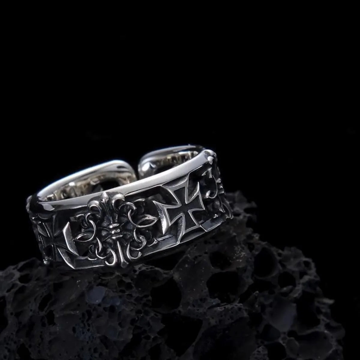Unisex Adjustable Cross Ring Punk Dark Style Stainless Steel Comfort Fit Jewelry for Daily Wear Gift Idea