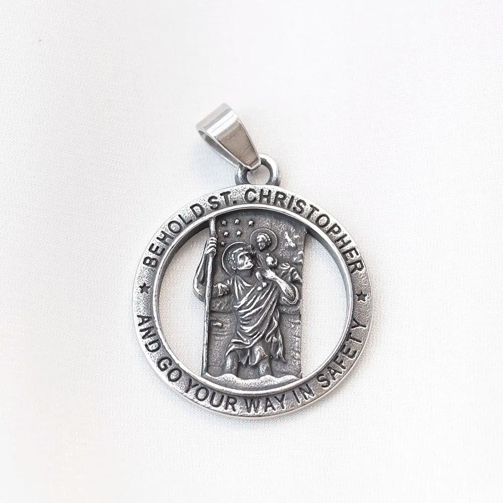 2024 New Fashion 316L Stainless Steel St Christopher Pendant Necklace For Man Women Boyfriend Gift