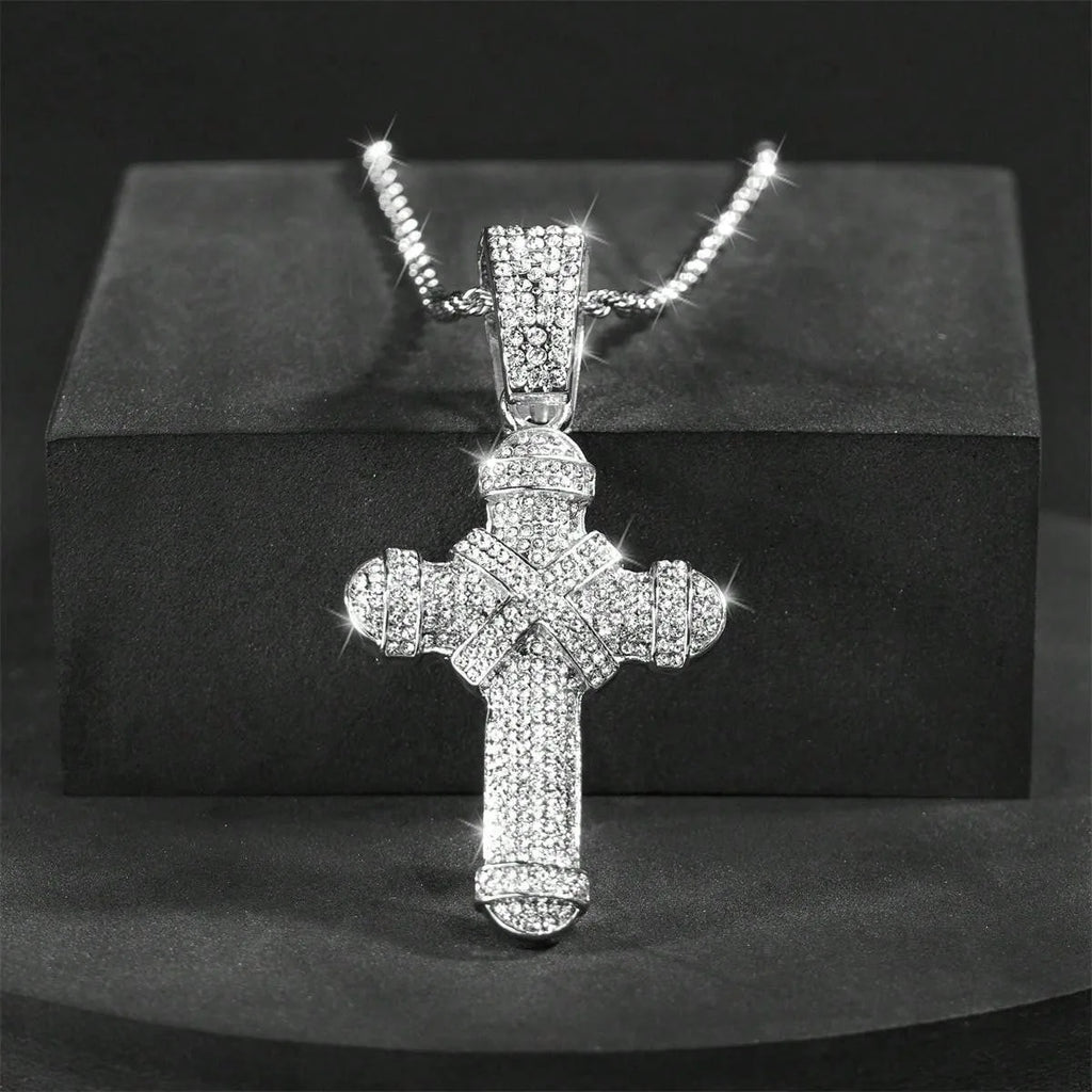 Iced Out Jesus Cross Cuban Pendant — Gold