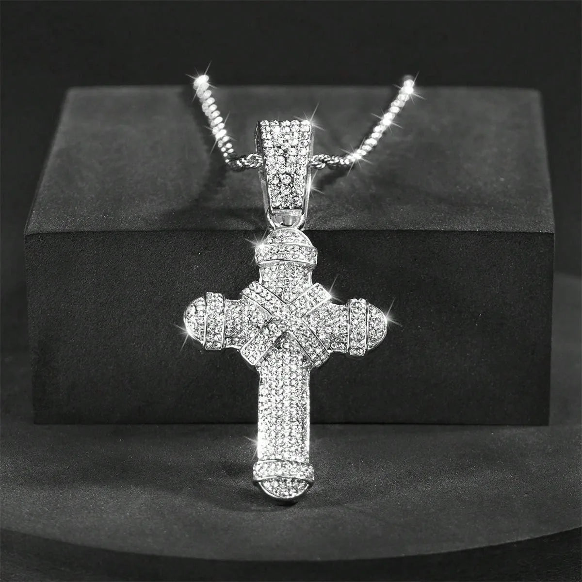Iced Out Jesus Cross Cuban Pendant — Gold