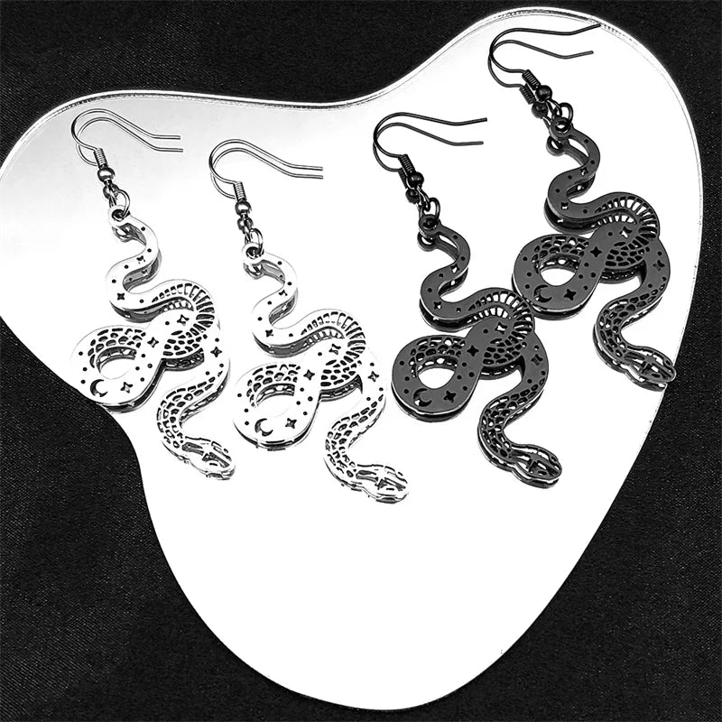Star Snake Silver Earrings Witchcraft Hollow Moon
