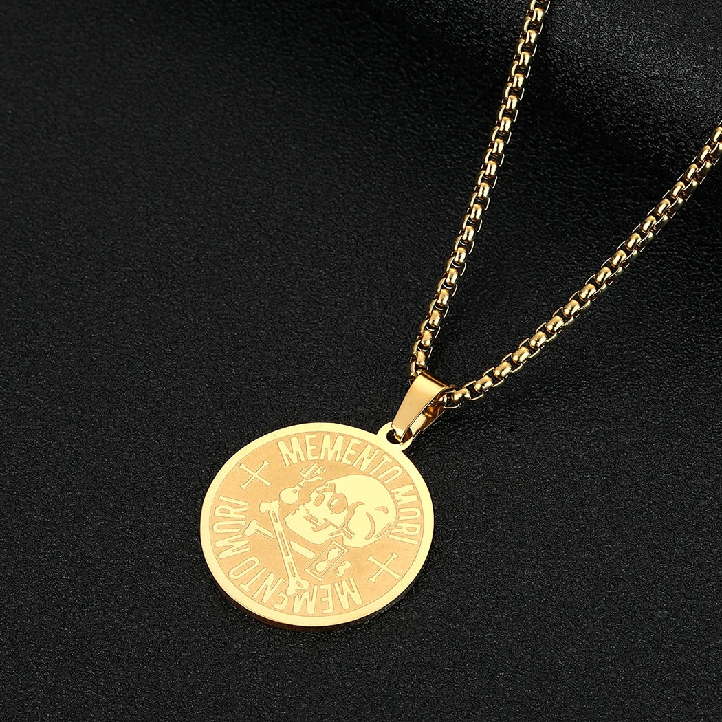 Memento Mori Stoic Skull Pendant Necklace — Stainless