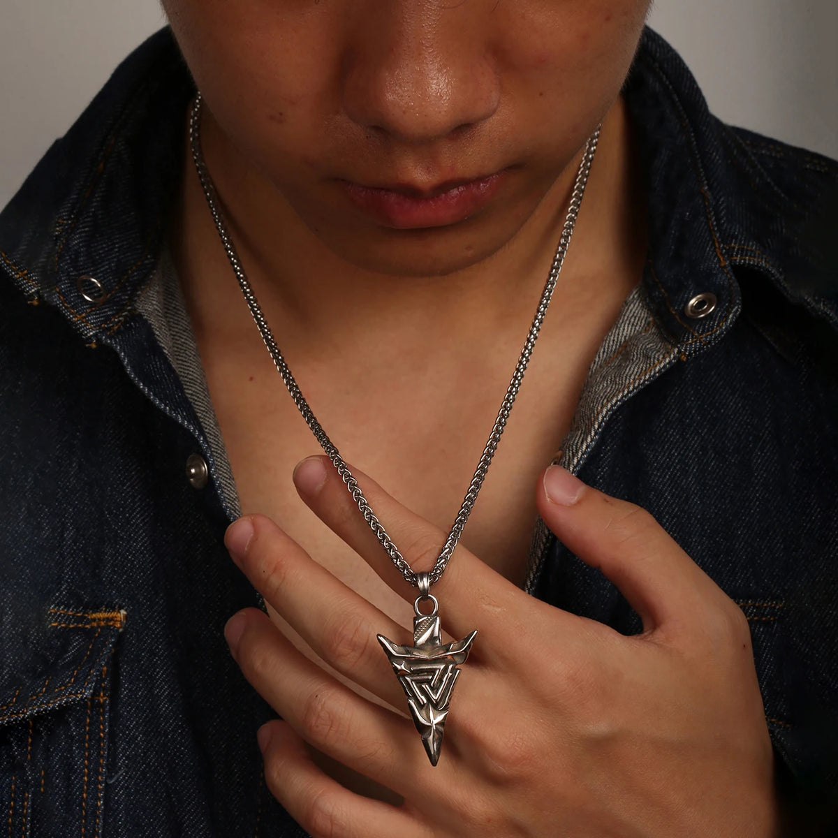 Viking Arrowhead Valknut Pendant Necklace — Stainless Steel