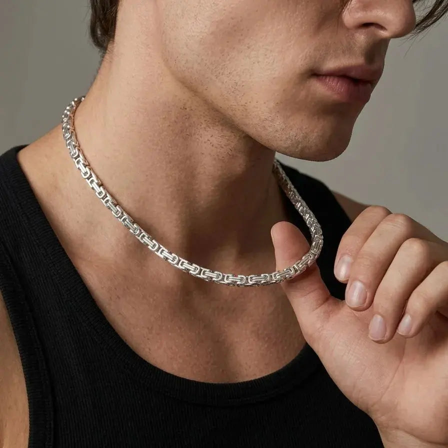 Stainless Steel Byzantine Chain Necklace for Men Minimalist Hip Hop Link Chain 4mm 5mm Silver Waterproof Neck Jewelry