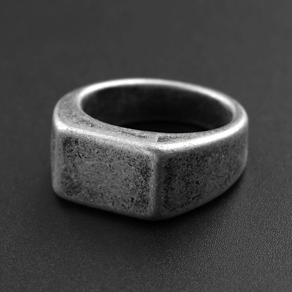 Vintage Polished Square Signet Ring — Stainless Steel