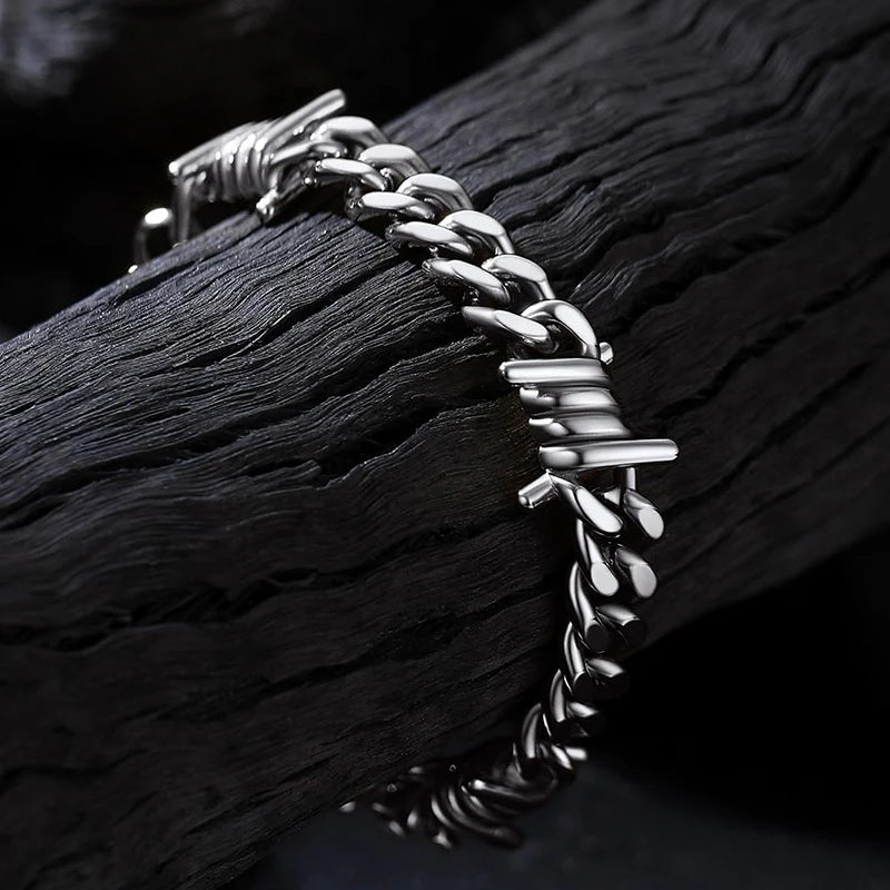 Barbed Wire Cuban Link Stainless Steel Thorn Bracelet Adjustable Punk Emo Style Chain Bracelets For Men Women Fashion