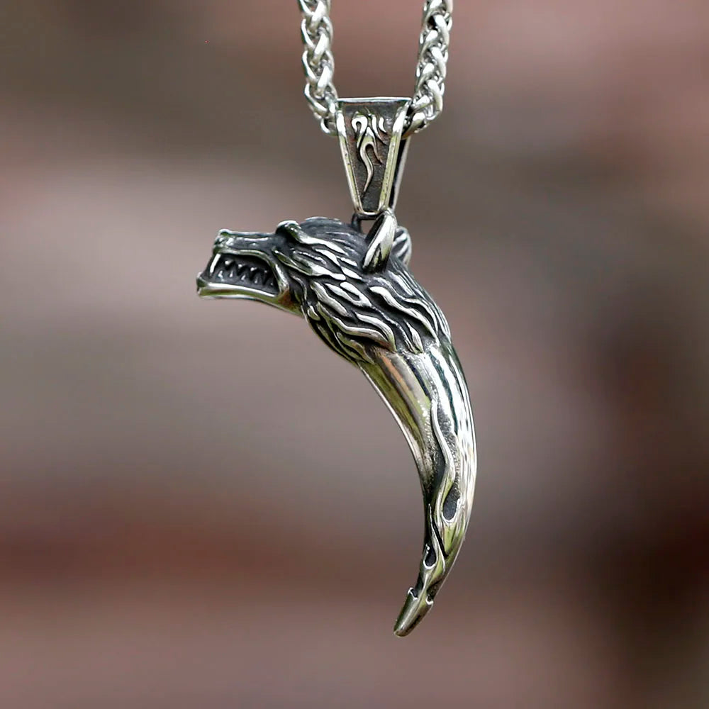 NEW Men's 316L stainless steel Viking Wolf Head Tooth Teeth Necklace Pendant For Men Women Animal Jewelry Dropshipping