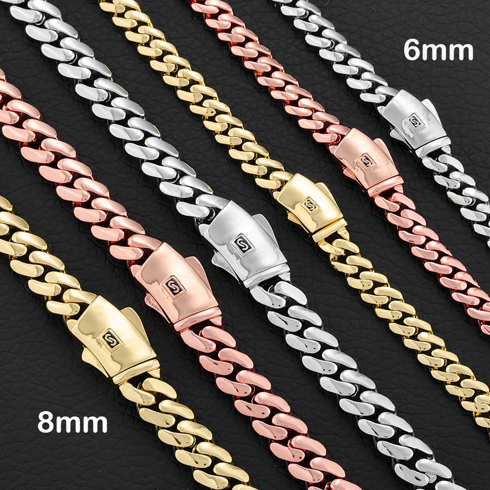 Rose Gold Cuban Chain Necklace Smooth 6/8MM