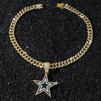 Men Women Hip Hop Five-Pointed Star Pendant Necklace,with Cuban Chain Punk Star Necklaces Fashion Jewelry,Sports Fan Gift Idea