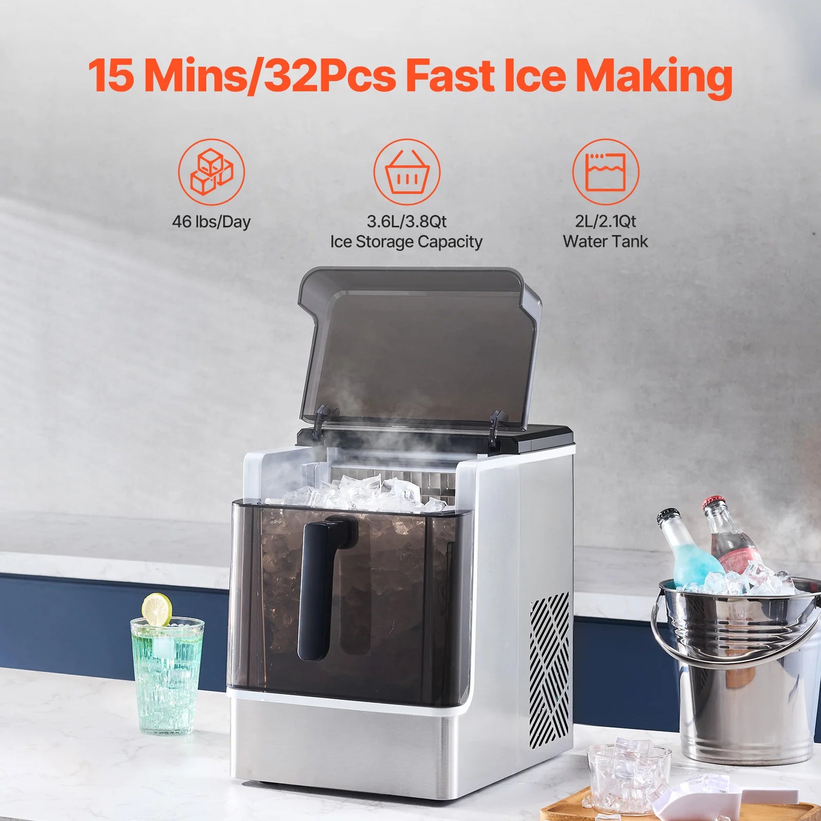 SucceBuy Countertop Ice Maker 24 Cubes Ready in 15 Mins Self-Cleaning Portable Ice Maker with Ice Scoop and Basket Ice