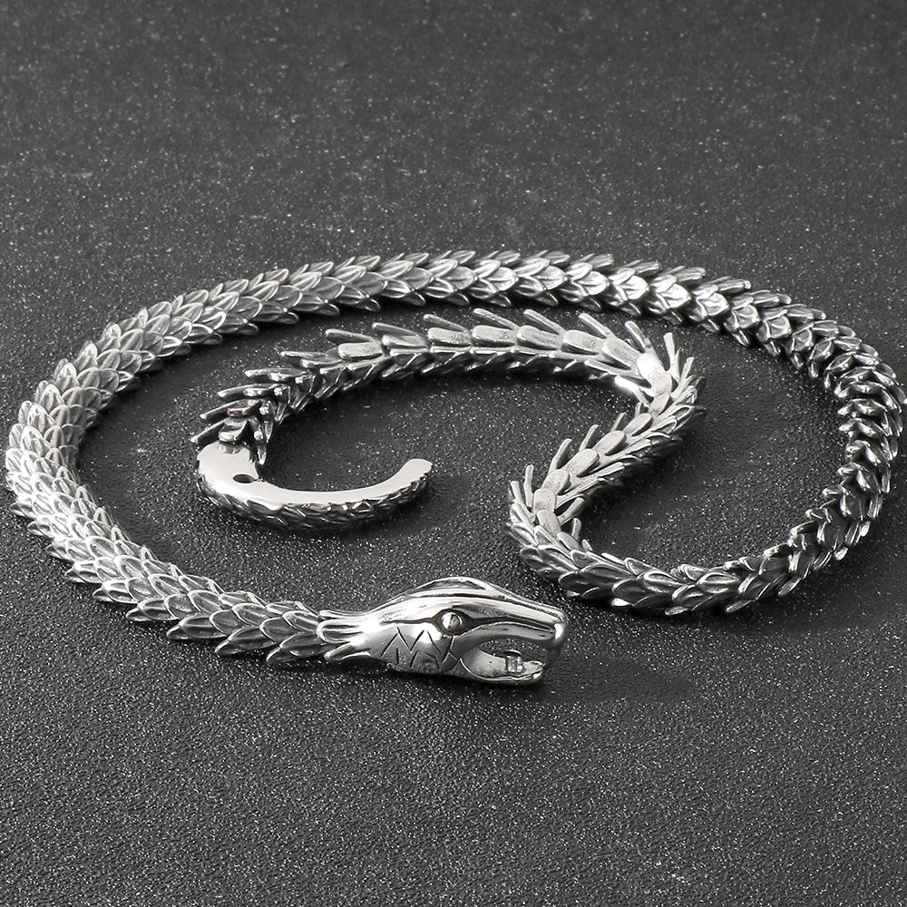 Massive Zodiac Snake Body Link Chain Choker Necklace Man Solid Stainless Steel Necklaces for Men Vintage Male Jewelry