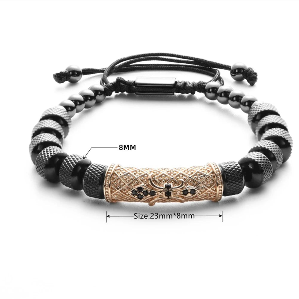 Flower Cross Roman Numeral Bracelet for Men — Stainless Steel