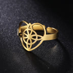 LIKGREAT Hollow Trinity Witch Knot Adjustable Ring for Women Men Stainless Steel Celtics Knot Amulet Couple Jewelry BirthdayGift