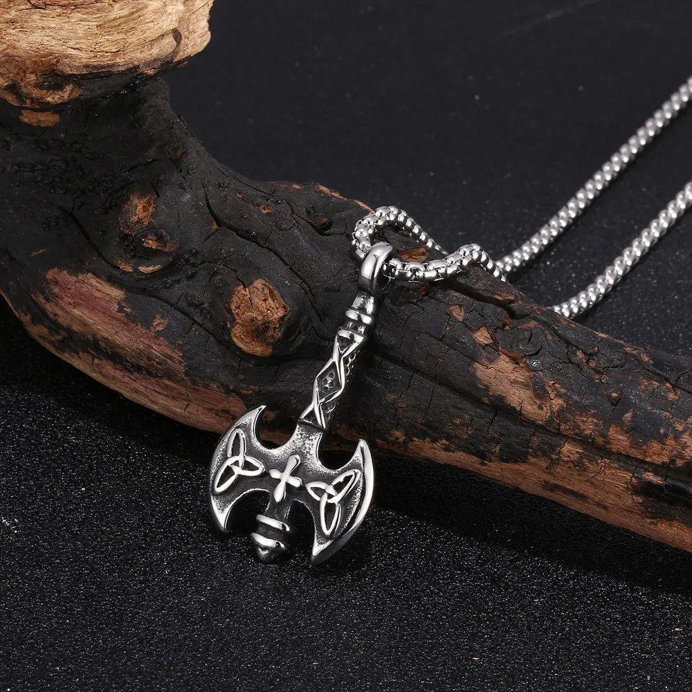 Silver Viking Axe Pendant Necklace Box Chain