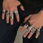 Ingemark 24Pcs/Set Creative Skull Head Poker Bat Rings for Men 2025 Trend Goth Geometric Ancient Silver Color Rings Male Jewelry