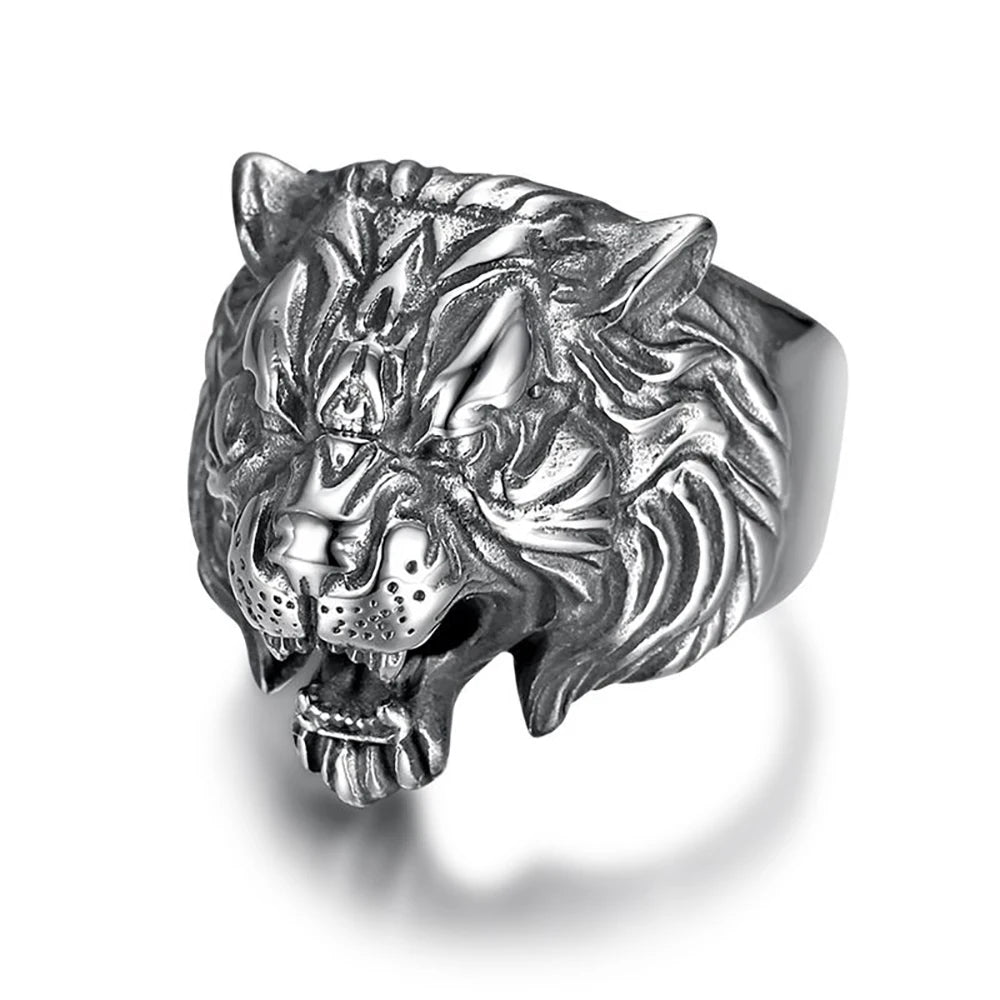 Hip Hop Gold Color Lion Head Ring Stainless Steel Big Large Animal Lion Finger Rings For Men Boys Punk Rapper Jewelry