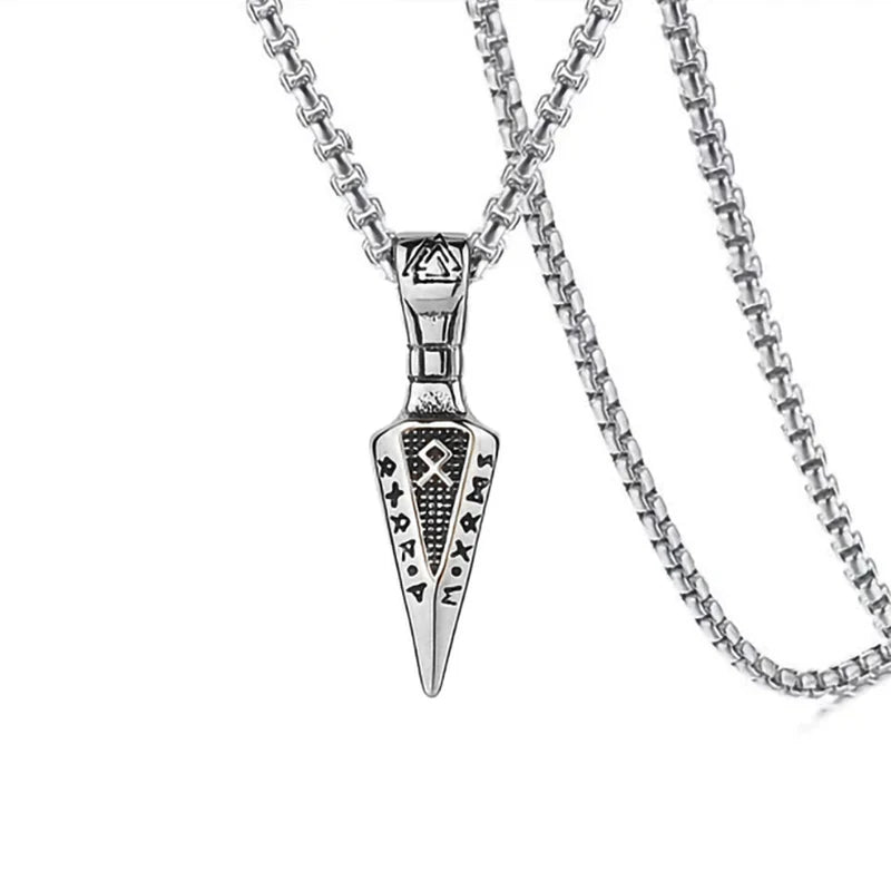 Silver Norse Rune Arrow Pendant Necklace Viking