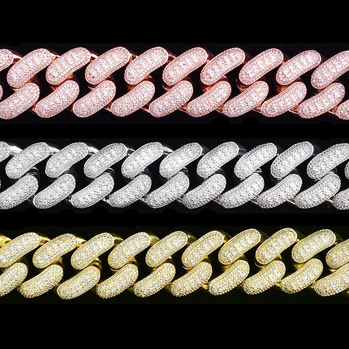 Aokaishen 32mm Iced Out Thick Heavy Miami Baguette Cuban Link Chain for Men 5A Cubic Zirconia Gold Plated Hip Hop