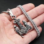 Viking Thor Hammer Wolf Pendant — Stainless Steel