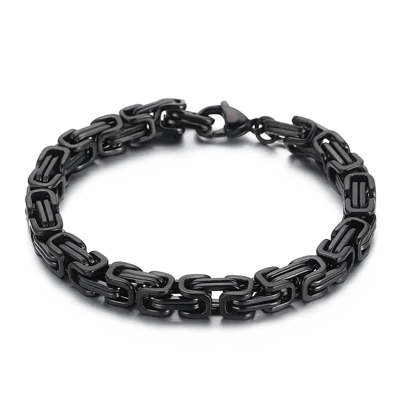 Fongten 4/5/6/8mm Byzantium Bracelet For Men Stainless Steel Box Chain Wirstband Charm Men Bangle Bracelets Jewelry