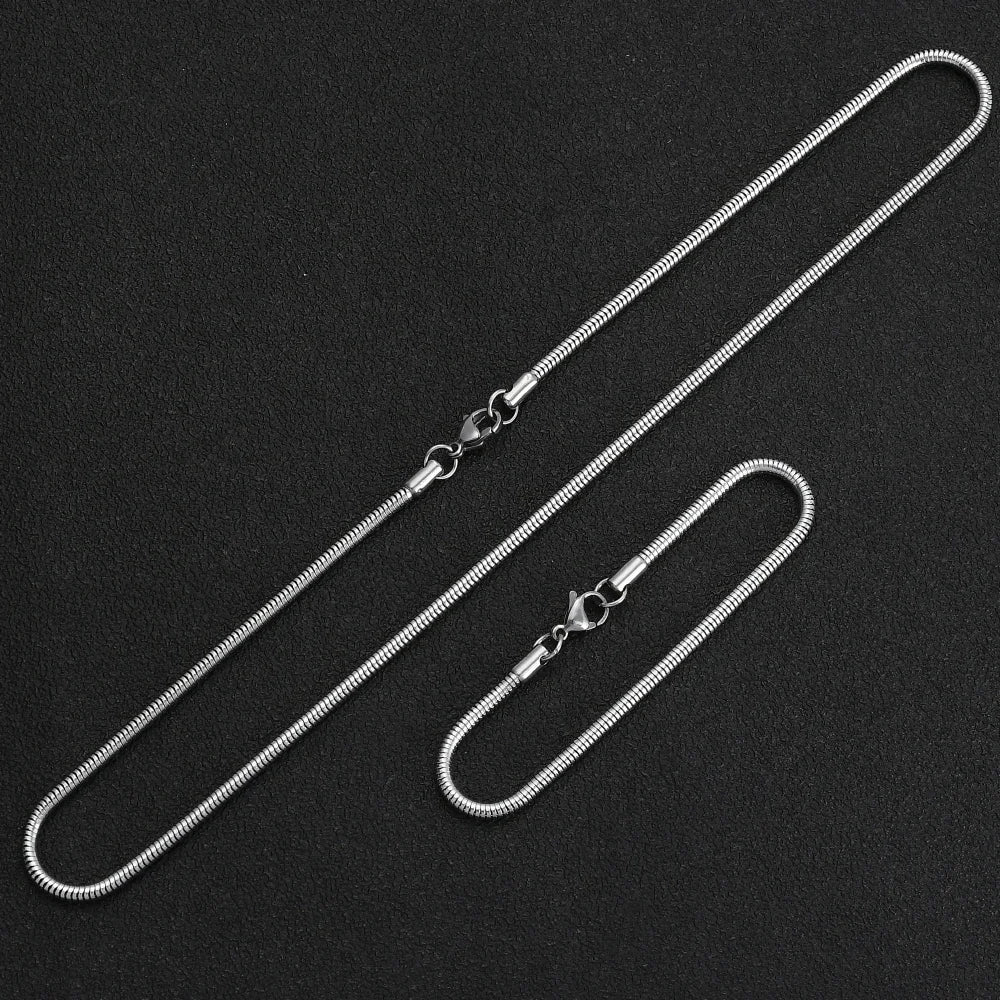 Silver-Tone Snake Chain Necklace Bracelet Set, 3mm