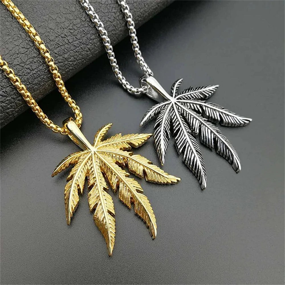 Hemp Leaf Gold Pendant Necklace