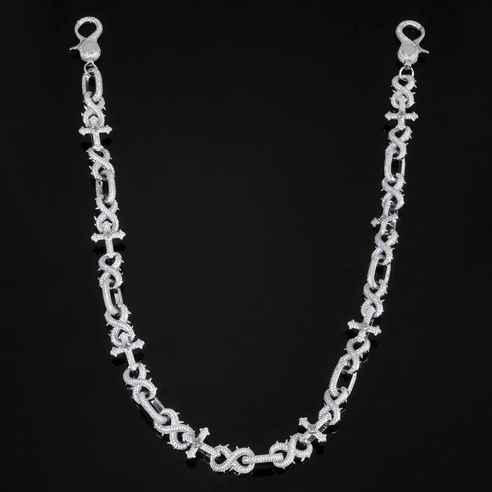 Silver Cross Chain Necklace Iced Out Infinity