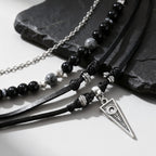 Multi-Layer Leather Pendant Necklace — Black
