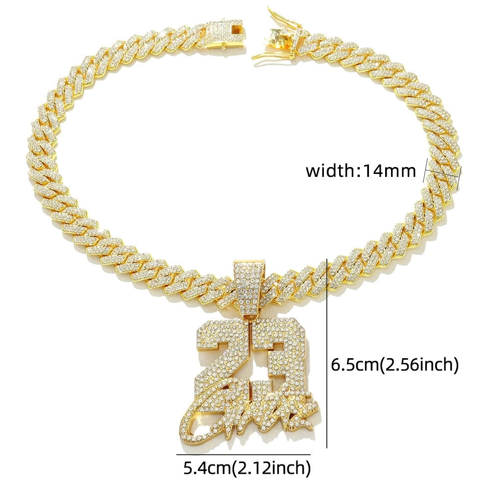 New Fashionable Men Hip Hop Number 23 Pendant Necklace With 13mm Cuban Chain HipHop Alloy Iced Out Bling Necklaces