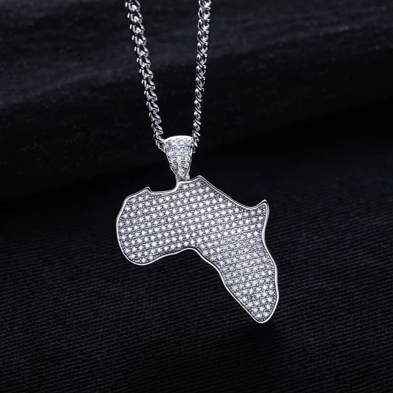 Iced Out Africa Map Pendant — 925 Silver