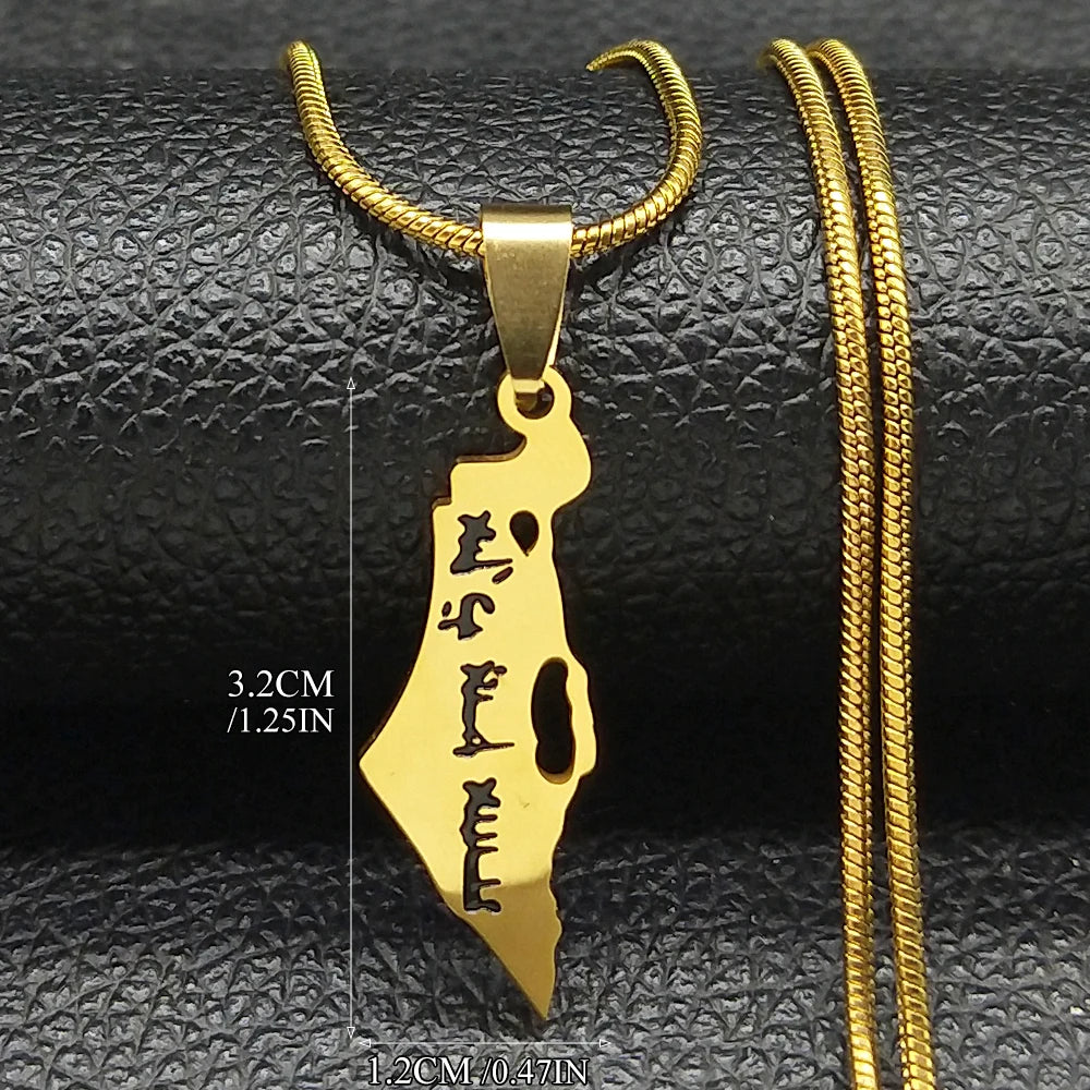Israel Star of David Map Necklace — Stainless Steel
