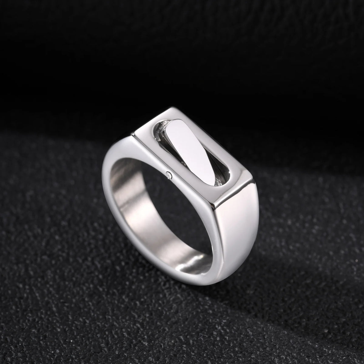 Rotatable Stainless Steel Spinner Ring for Men, Geometric Square Fidget Band Silver Color Daily Wear Jewelry Gift Size