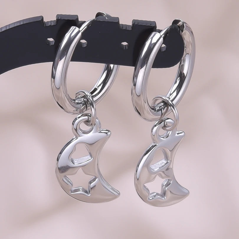Moon Dangle Huggie Hoop Earrings, Multi-Style — Stainless Steel